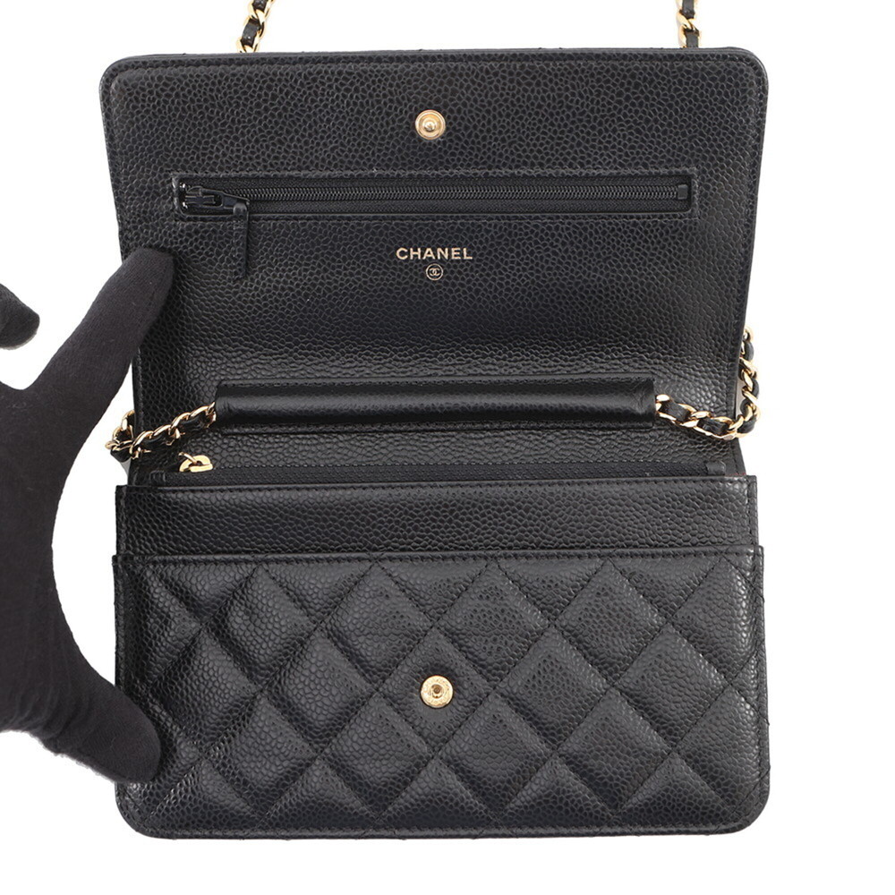 Chanel Chain Wallet Classic Matelassé Coco Mark Caviar Skin AP0250 CHANEL Bla... - Picture 5 of 16